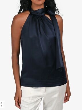 Diane Von Furstenberg Navy Silk Halter with Bow Size 10